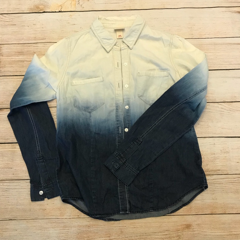 Denim Ombré Long Sleeve Shirt Chambray Sz Med